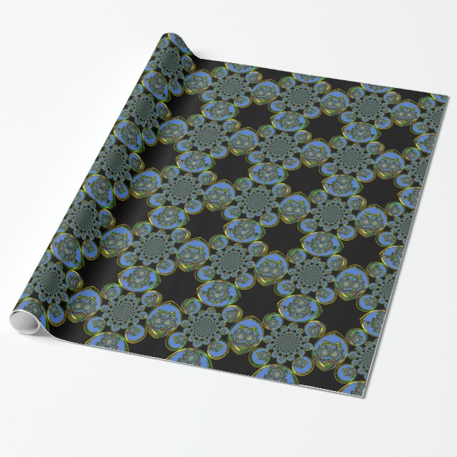 Blue and Yellow Kaleidoscope Art Print Wrapping Paper (Unrolled)