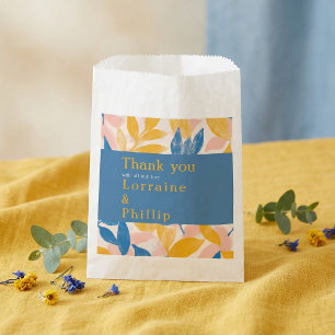 Blue and Yellow Leafy Botanical Wedding thank you Favour Bag