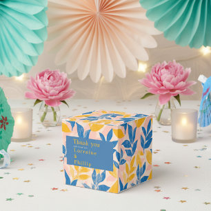 Blue and Yellow Leafy Botanical Wedding thank you Favour Box
