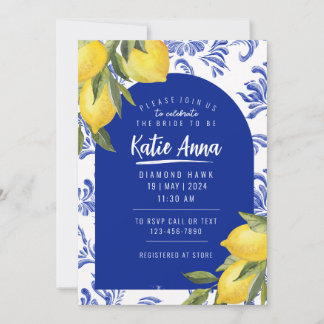 Blue and Yellow Lemon Bridal Shower Invitations