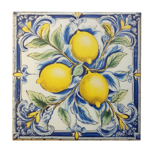 Blue and Yellow Lemon Decorative Tile