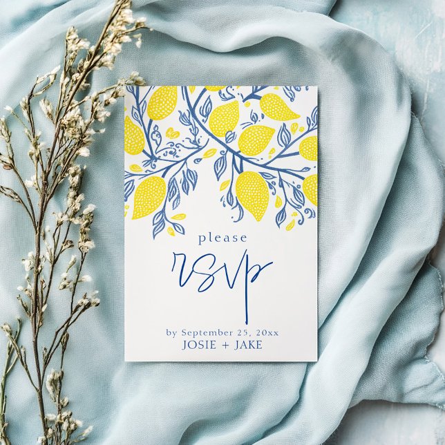 Blue and yellow lemon vines rsvp enclosure card (Bright Blue and Yellow Lemon Vines wedding RSVP Enclosure Card. )