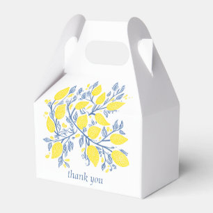 Blue and yellow lemon vines wedding favour box