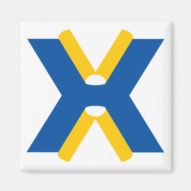 Blue and Yellow Letter X Monogram Magnet (Front)