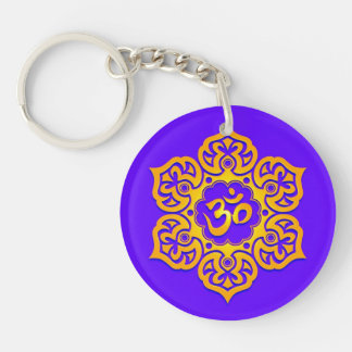 Blue and Yellow Lotus Flower Om Key Ring