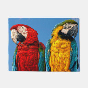 Blue and yellow macaw and a Scarlet macaw Doormat