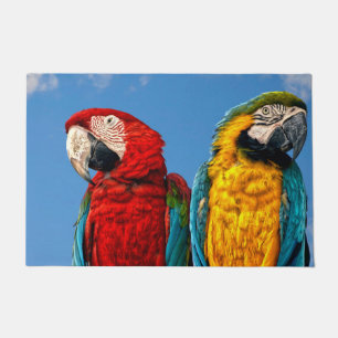 Blue and yellow macaw and a Scarlet macaw Doormat