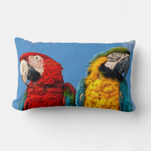 Blue and yellow macaw and a Scarlet macaw Lumbar Cushion