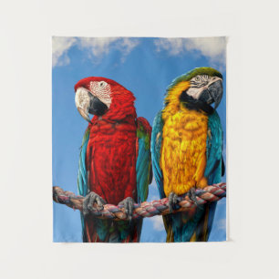 Blue and yellow macaw and a Scarlet macaw Tapestry