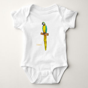 Blue-and-yellow macaw bird cartoon illustration baby bodysuit