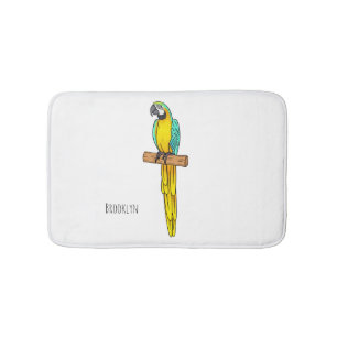 Blue-and-yellow macaw bird cartoon illustration bath mat
