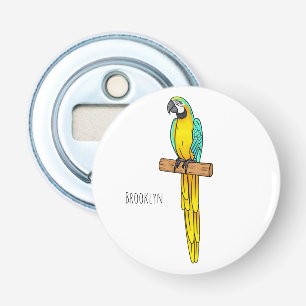 Blue-and-yellow macaw bird cartoon illustration bottle opener