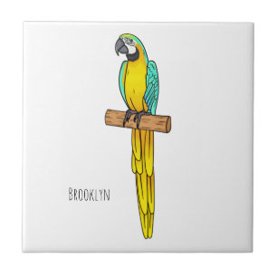 Blue-and-yellow macaw bird cartoon illustration ceramic tile