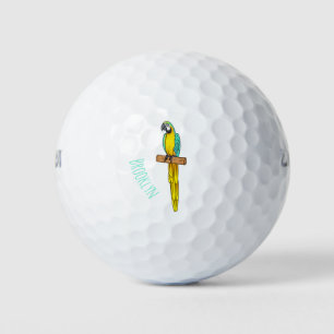 Blue-and-yellow macaw bird cartoon illustration golf balls