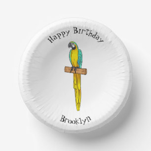 Blue-and-yellow macaw bird cartoon illustration paper plate
