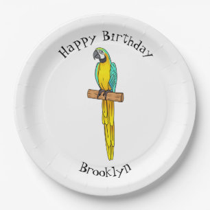 Blue-and-yellow macaw bird cartoon illustration paper plate