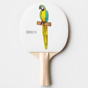 Blue-and-yellow macaw bird cartoon illustration ping pong paddle