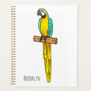 Blue-and-yellow macaw bird cartoon illustration  planner