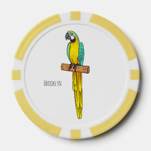 Blue-and-yellow macaw bird cartoon illustration poker chips