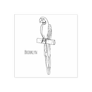 Blue-and-yellow macaw bird cartoon illustration rubber stamp