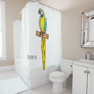 Blue-and-yellow macaw bird cartoon illustration  shower curtain