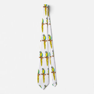 Blue-and-yellow macaw bird cartoon illustration tie