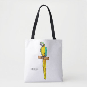 Blue-and-yellow macaw bird cartoon illustration  tote bag