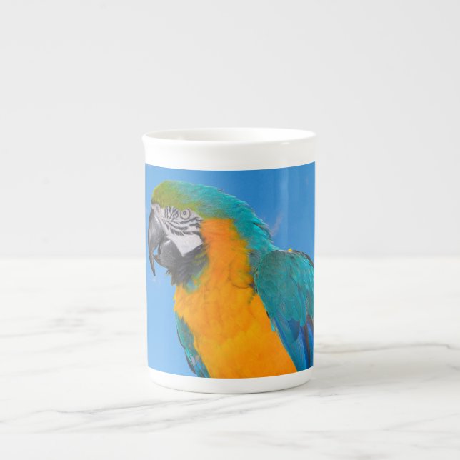 Blue and yellow macaw  bone china mug (Front)