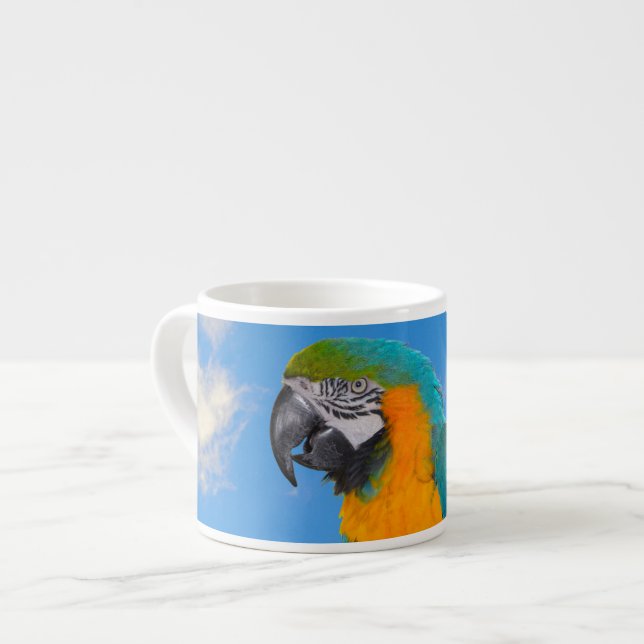 Blue and yellow macaw  espresso cup (Front Left)