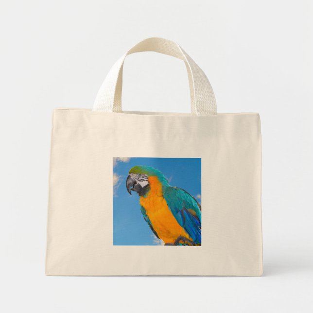 Blue and yellow macaw  mini tote bag (Front)