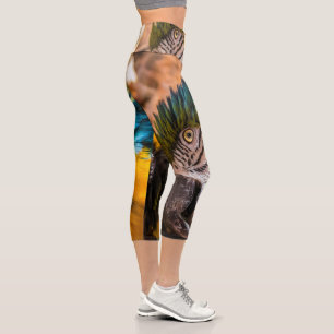 Blue and yellow macaw portrait capri leggings