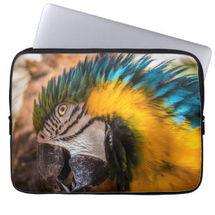 Blue and yellow macaw portrait laptop sleeve