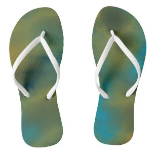 blue and yellow marble Abstract Thongs