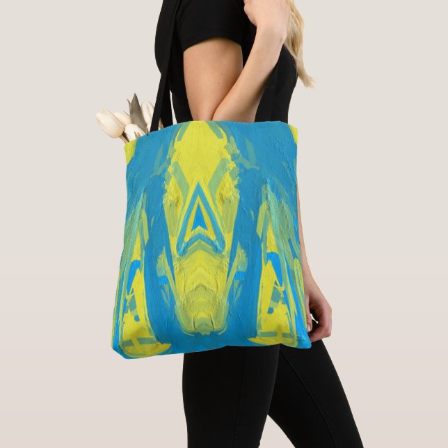 Blue and Yellow Mask tote bag (Close Up)