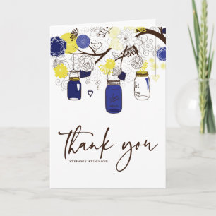 Blue and Yellow Mason Jars Wedding Thank You Card