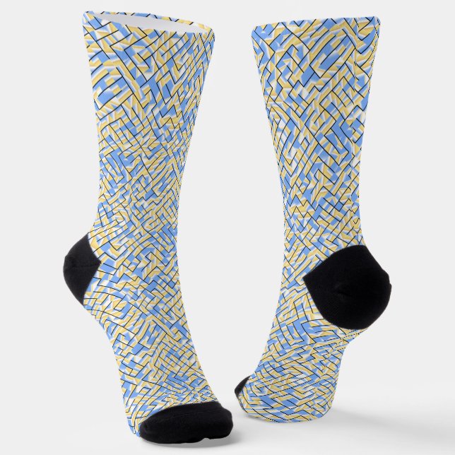 Blue and Yellow Maze Socks (Angled)