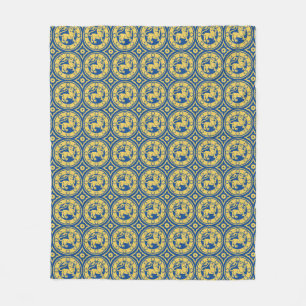 Blue and Yellow Mediaeval Lions Fleece Blanket