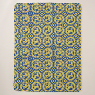 Blue and Yellow Mediaeval Lions Sherpa Blanket