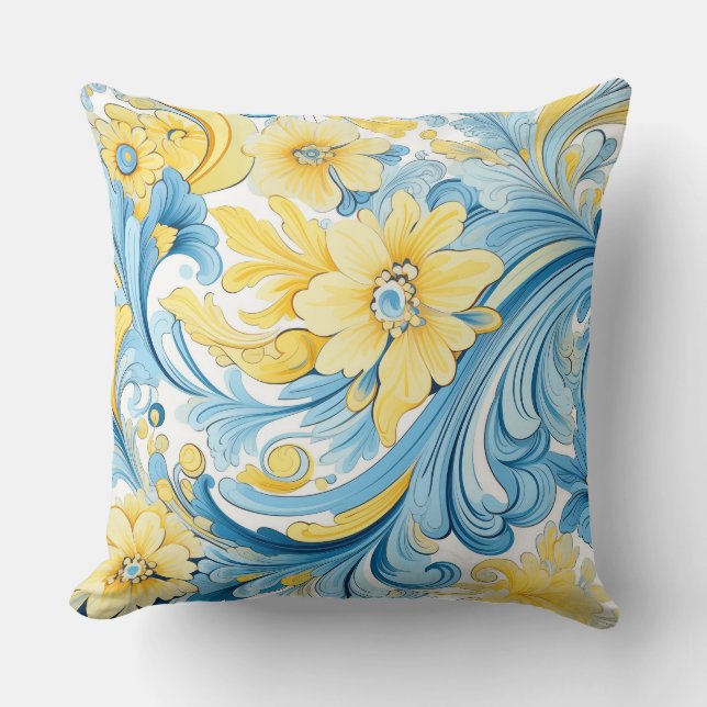 Blue and yellow. Mediterranean-inspired. Cushion (Front)