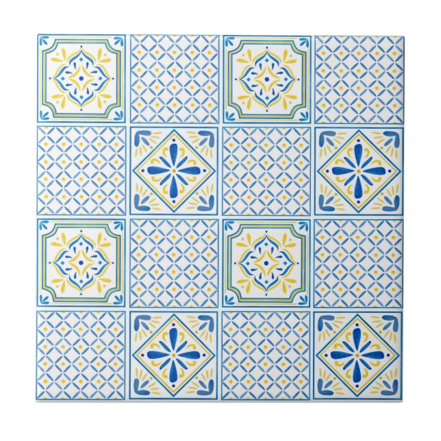 Blue and Yellow Mediterranean Italian Tile (Front)