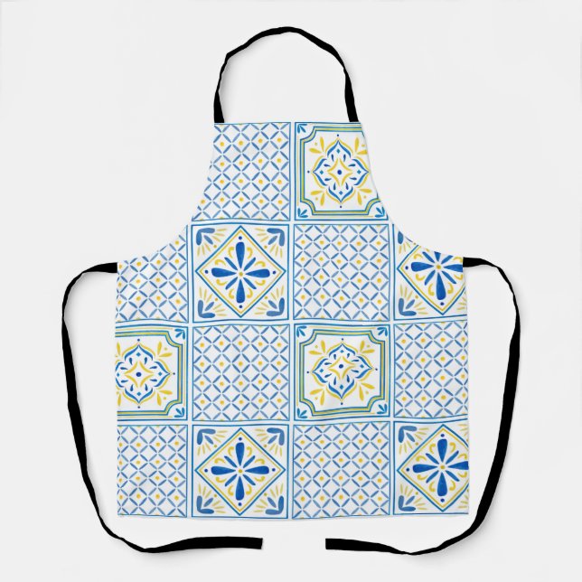 Blue and Yellow Mediterranean Italian Tile Apron (Front)