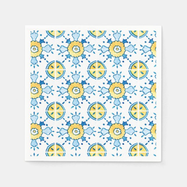 Blue and Yellow Mediterranean Tile Paper Napkin (Front)