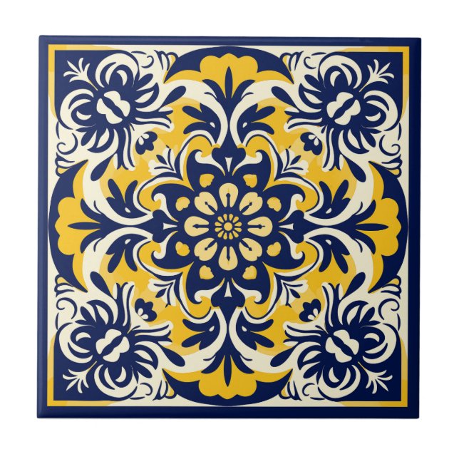 Blue and yellow Mexican Tile - # 2 (Front)