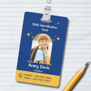 Blue and Yellow Minimalist Child identification ID ID Badge