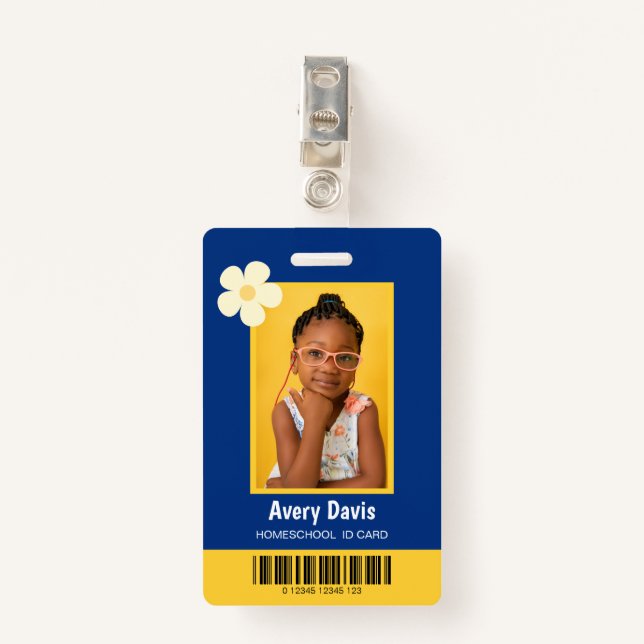 Blue and Yellow Minimalist homeschool ID card ID Badge (Front with Clip)