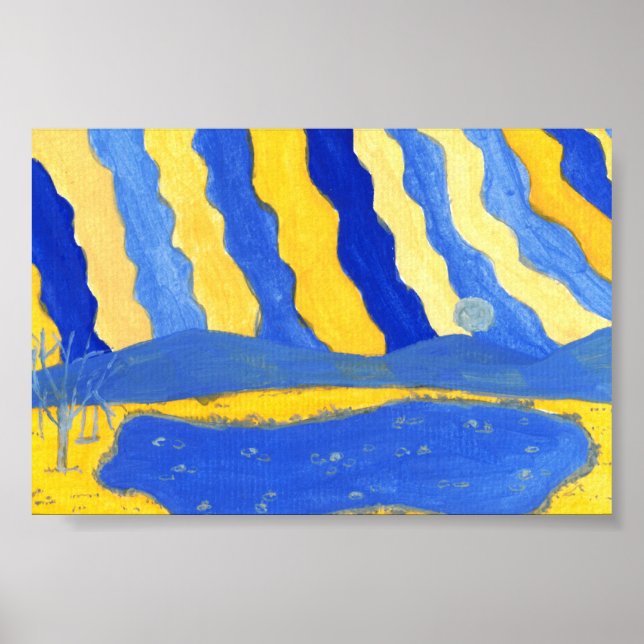 Blue and Yellow Minimalistic Landscape Print (Front)
