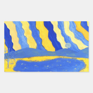 Blue and Yellow Minimalistic Landscape Stickers