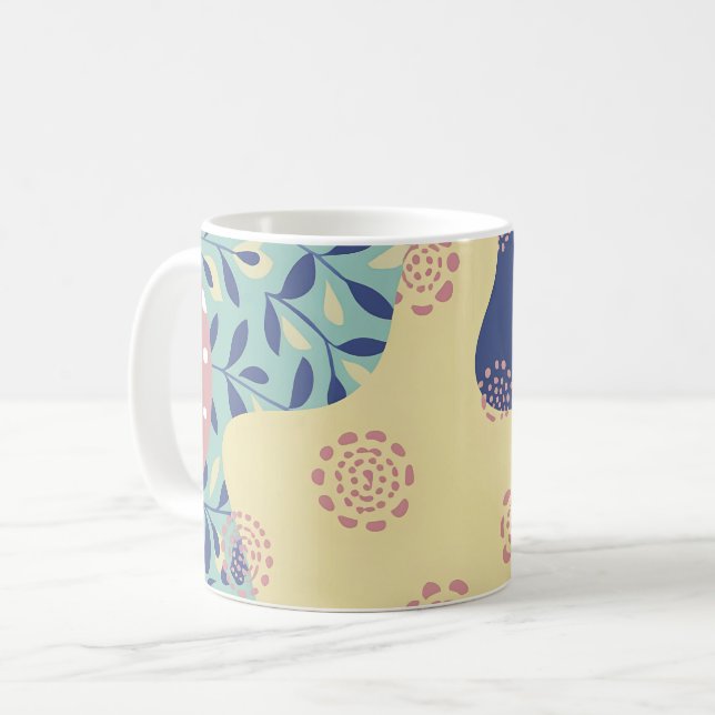 Blue and Yellow Mixed Media Geometric  Coffee Mug (Front Left)