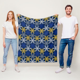 Blue and Yellow Mod Large Print Fleece Blanket