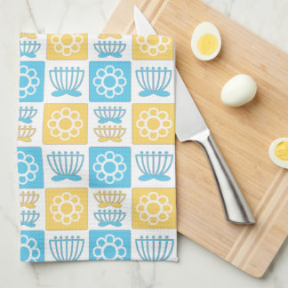 Blue and Yellow Modern Flower Pattern Tea Towel
